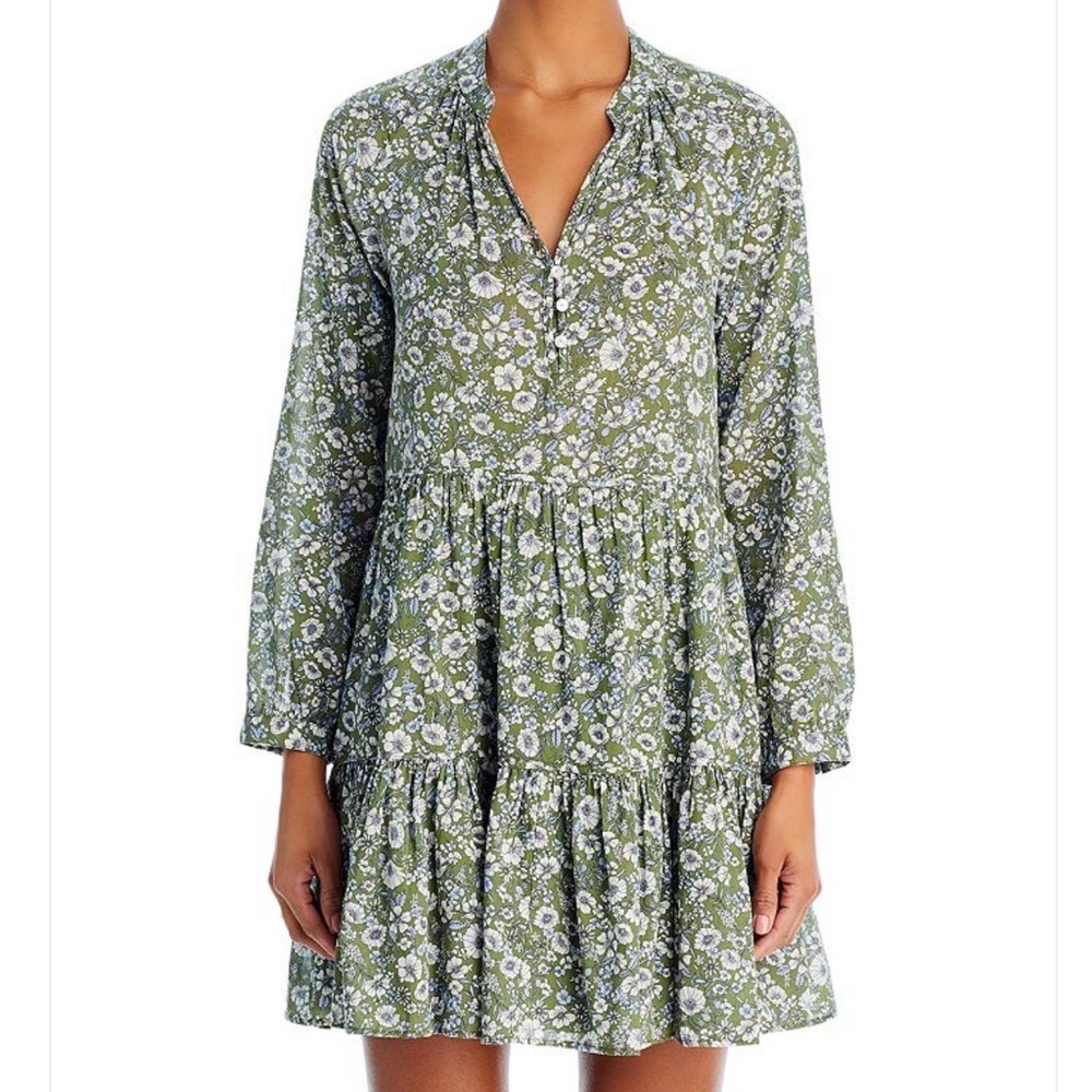 Veronica Beard Green Floral Cottagecore Tiered Mini Dress Small